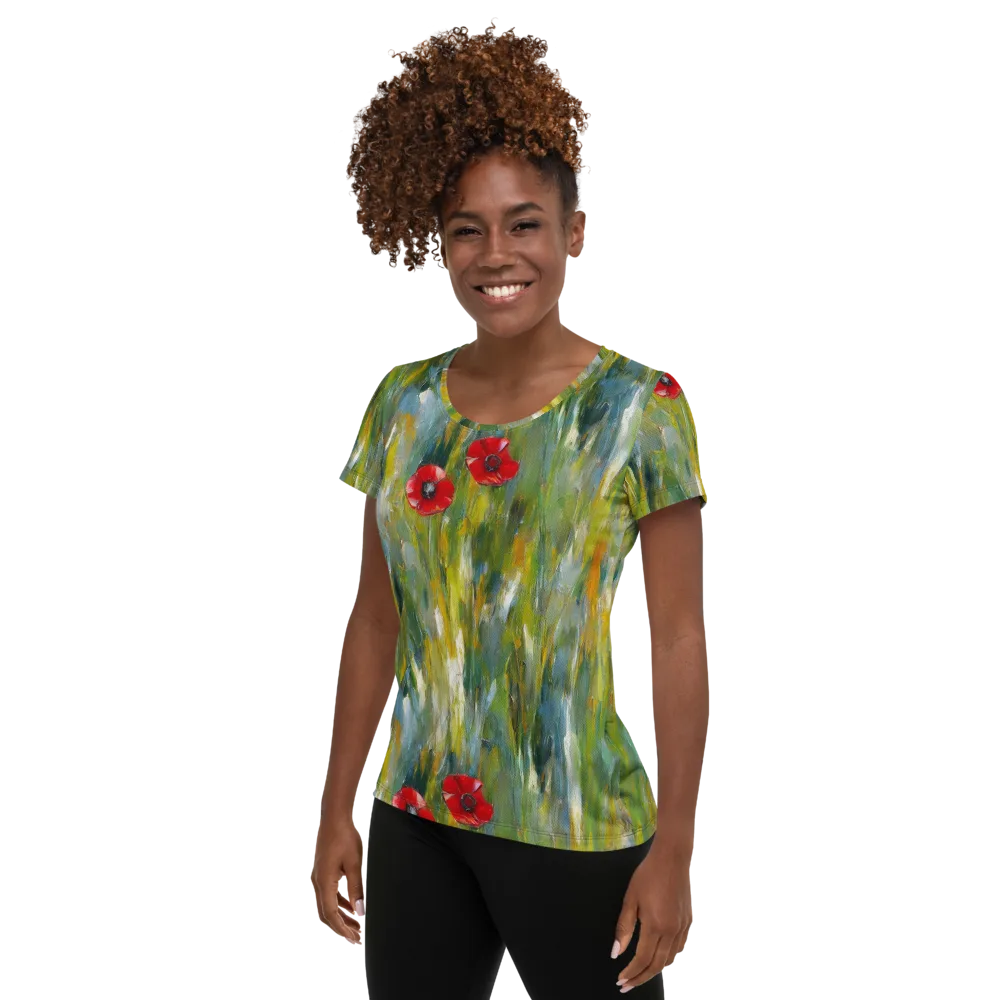 Poppy Impression on Women's Athletic T-Shirt — Left