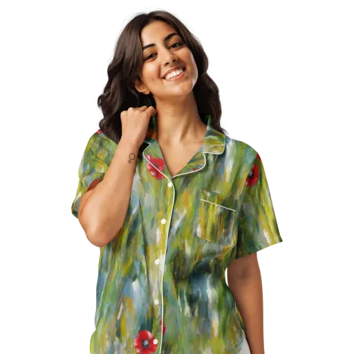 Poppy Impression on a Women's Short Sleeve Pajama Top