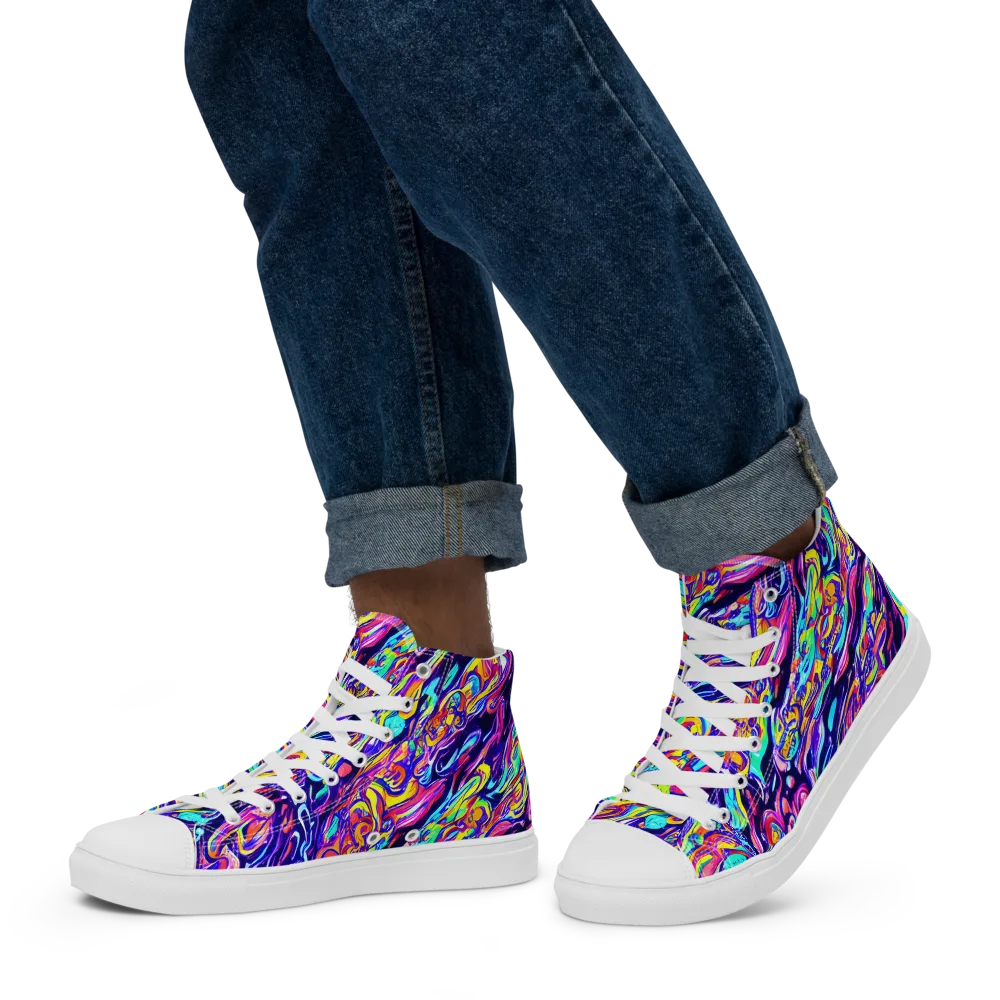 Luminous Melt on Men's High Top Canvas Shoes — Left
