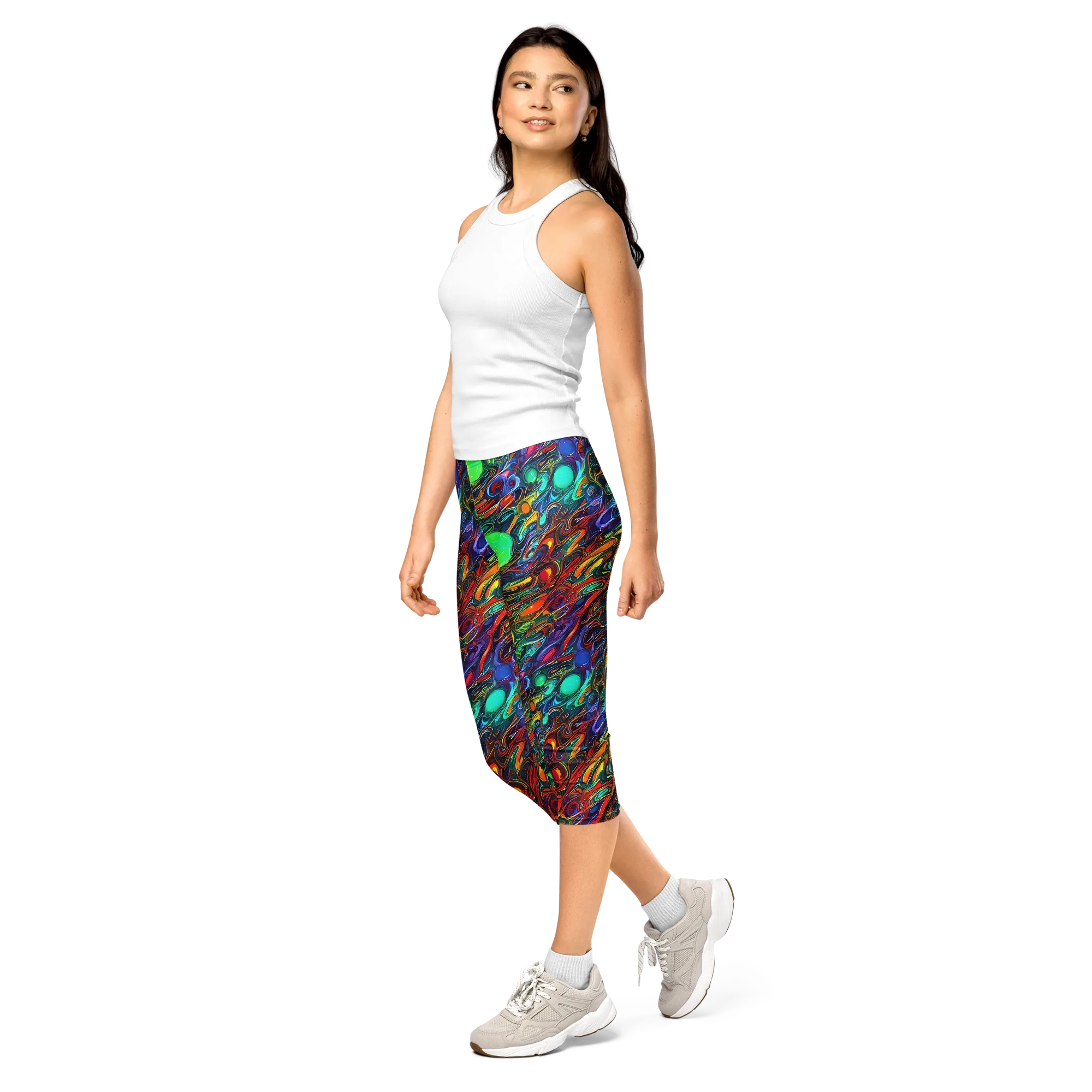 Galactic Fluid on Capri Leggings — Left Front