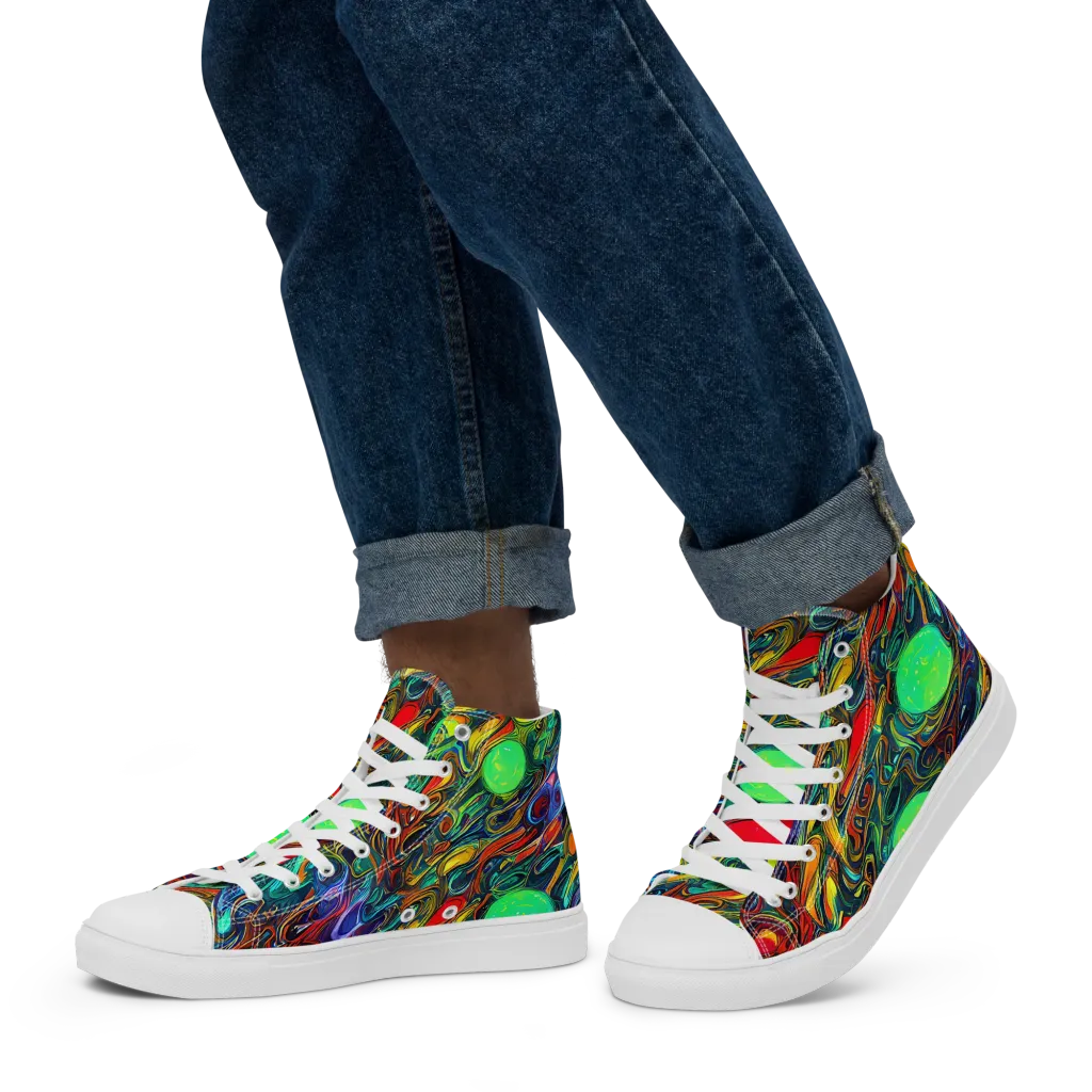 Galactic Fluid on Men's High Top Canvas Shoes — Left