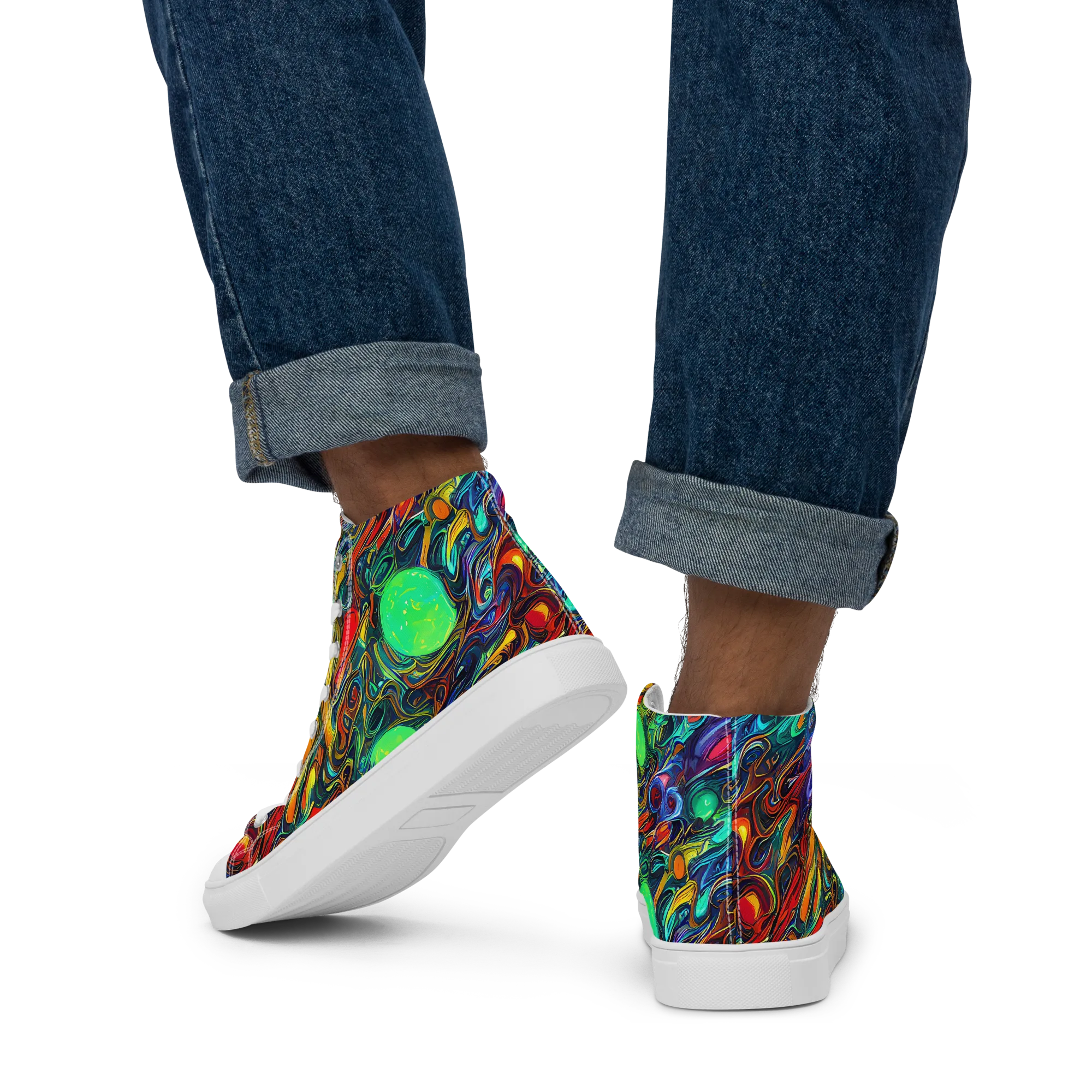 Galactic Fluid on Men's High Top Canvas Shoes — Back