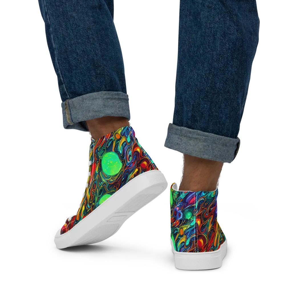 Galactic Fluid on Men's High Top Canvas Shoes — Back