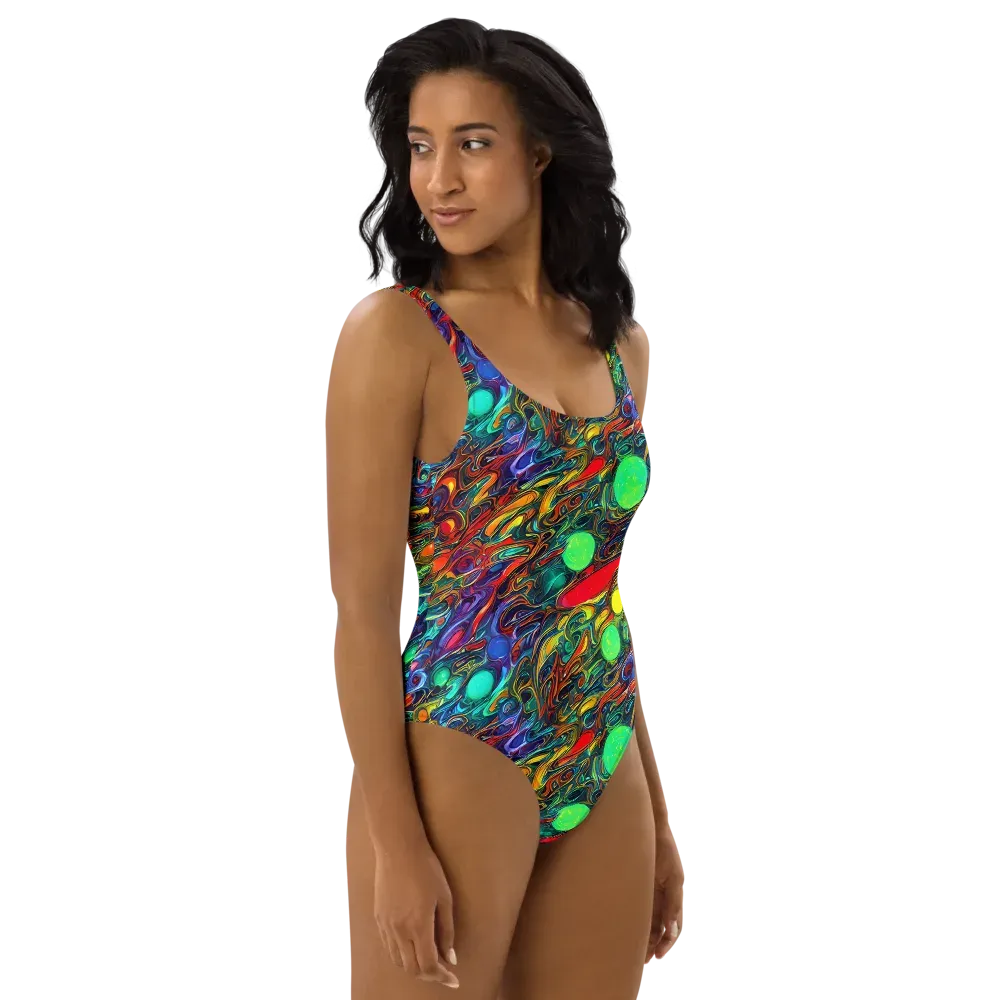 Galactic Fluid on One-Piece Swimsuit — Right