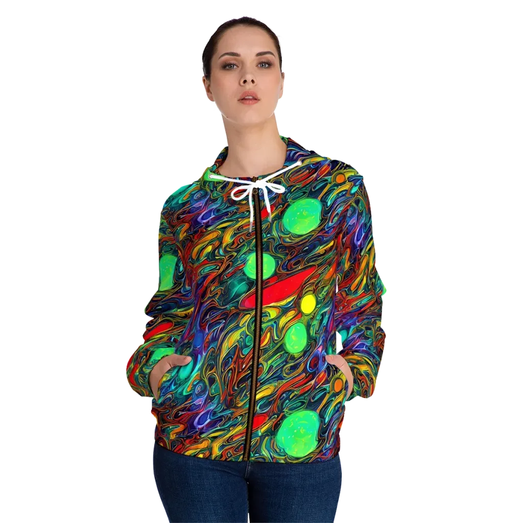 Galactic Fluid on Women's Full-Zip Hoodie — Front On Person