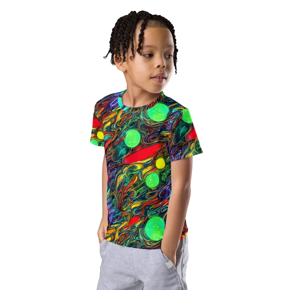 Galactic Fluid on Kids Crew Neck T-Shirt — Left Front