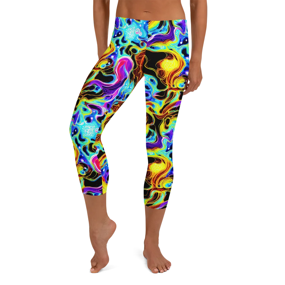 Blue Firestorm on Capri Leggings — Front