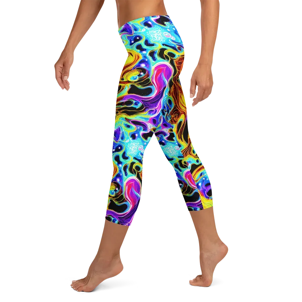 Blue Firestorm on Capri Leggings — Left