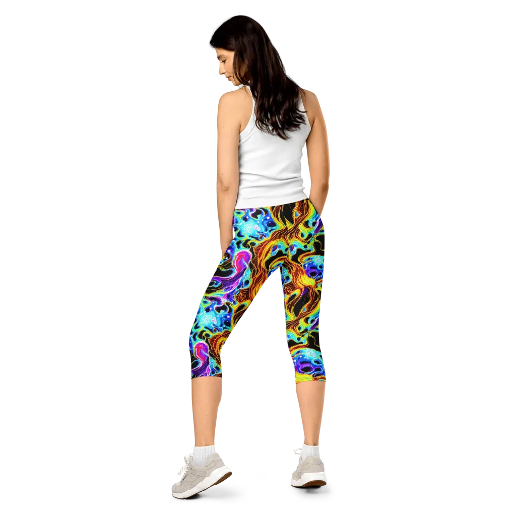 Blue Firestorm on Capri Leggings — Back