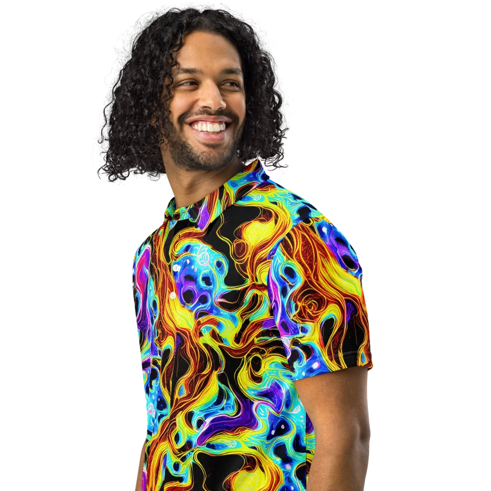 Blue Firestorm on Men's Slim Fit Polo Shirt — Left Front