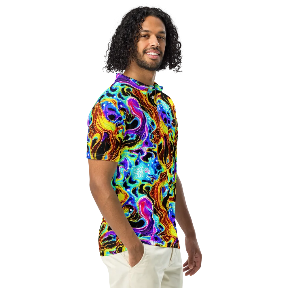 Blue Firestorm on Men's Slim Fit Polo Shirt — Right Front