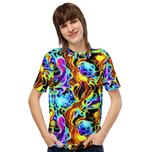 Blue Firestorm on a Men's Slim Fit Polo Shirt