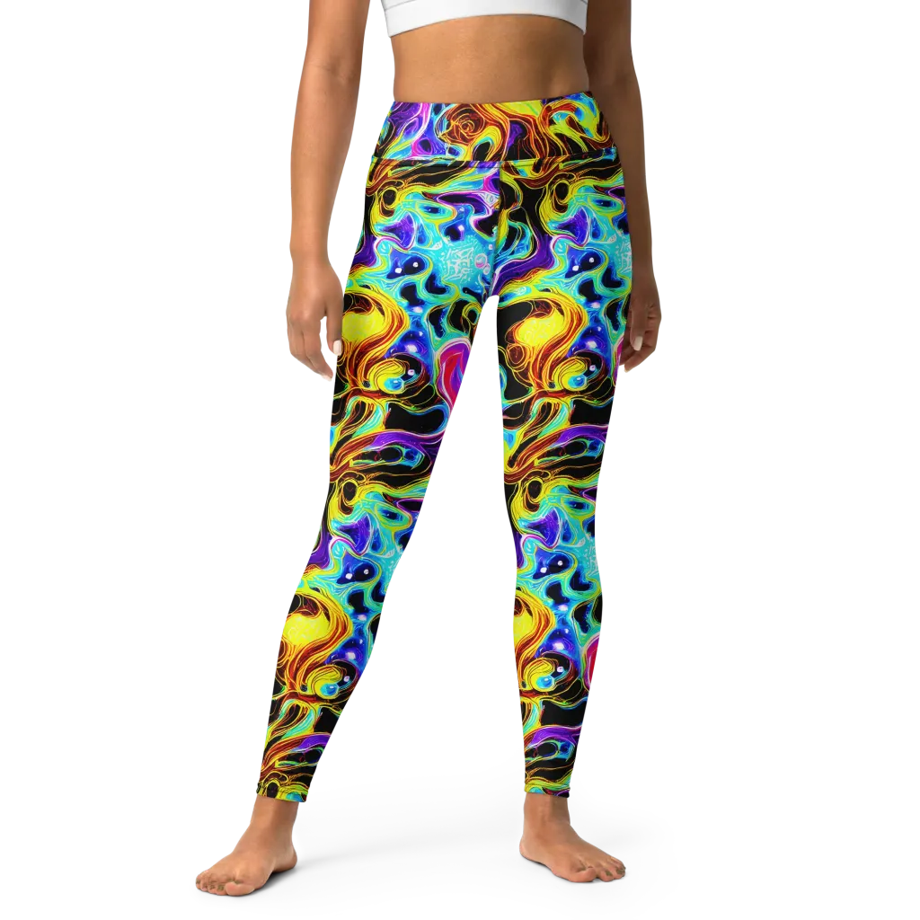 Blue Firestorm on Yoga Leggings — Front