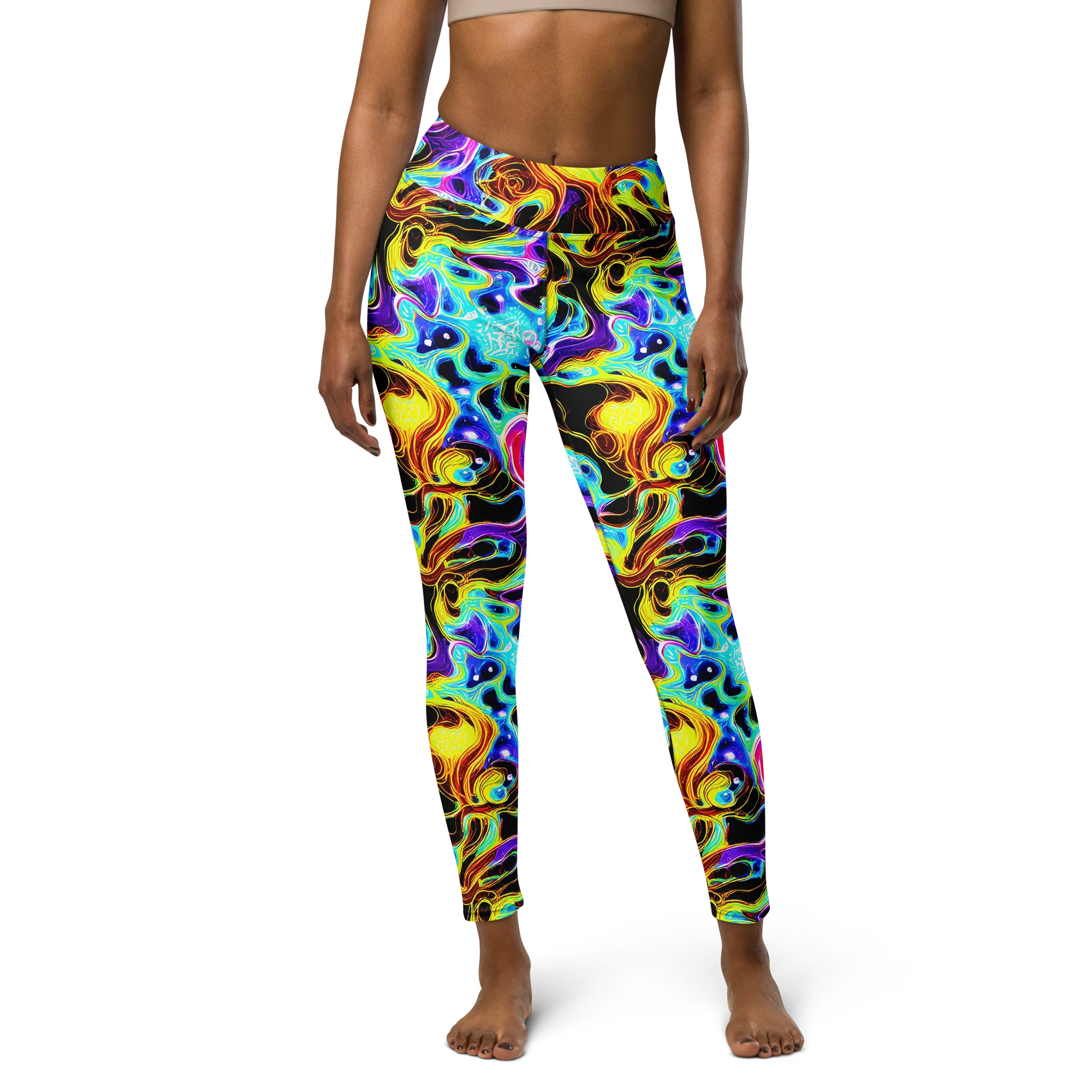 Blue Firestorm on Yoga Leggings — Front