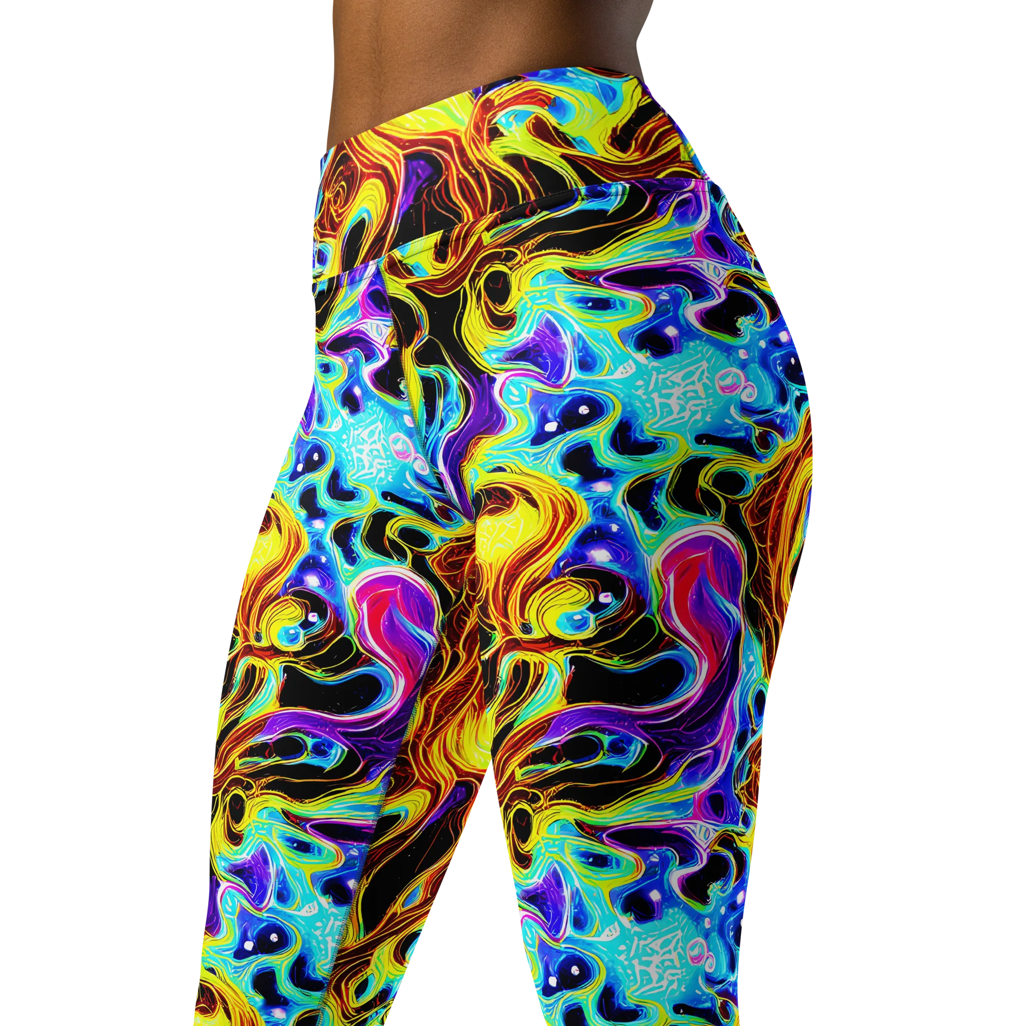 Blue Firestorm on Yoga Leggings — Left Front
