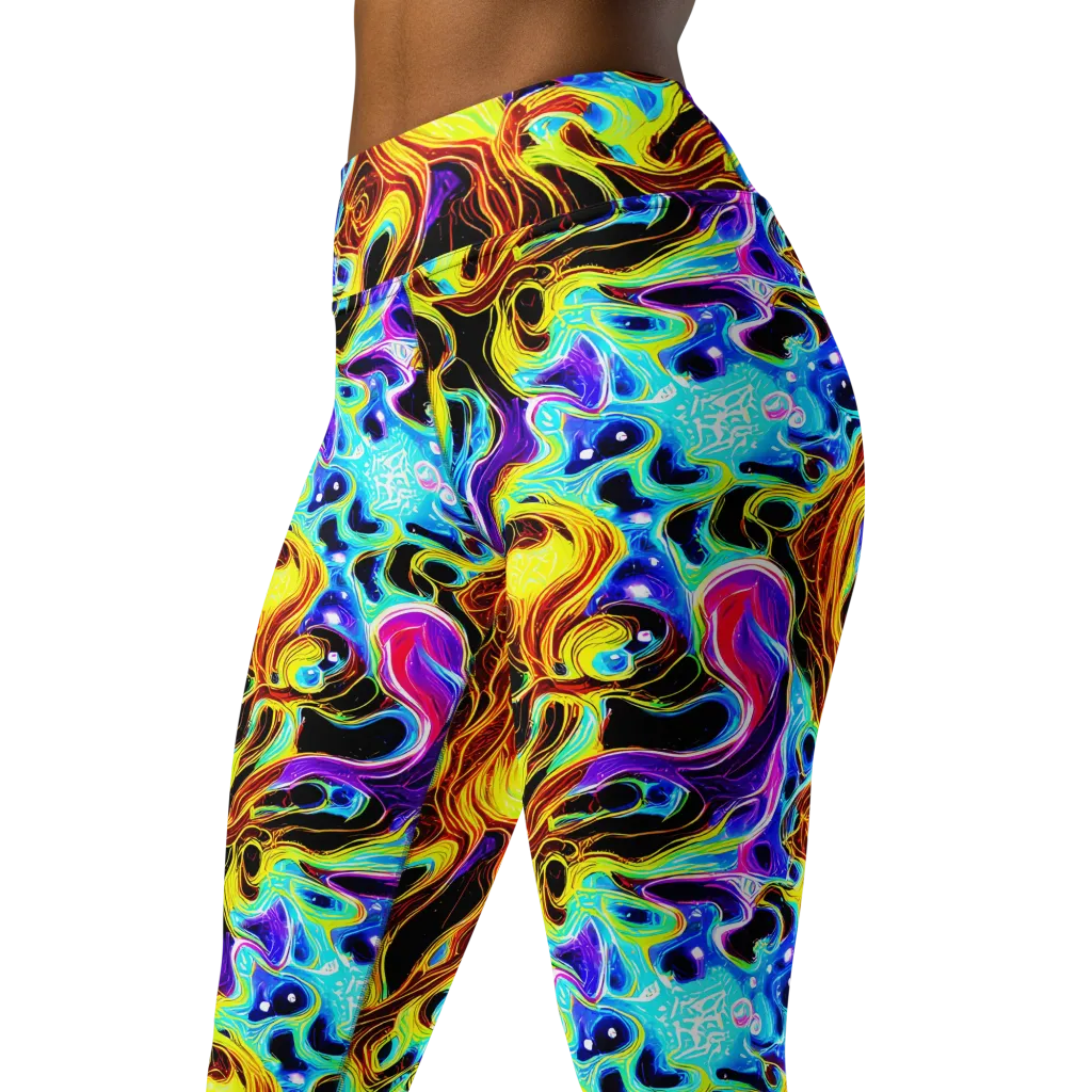 Blue Firestorm on Yoga Leggings — Left Front