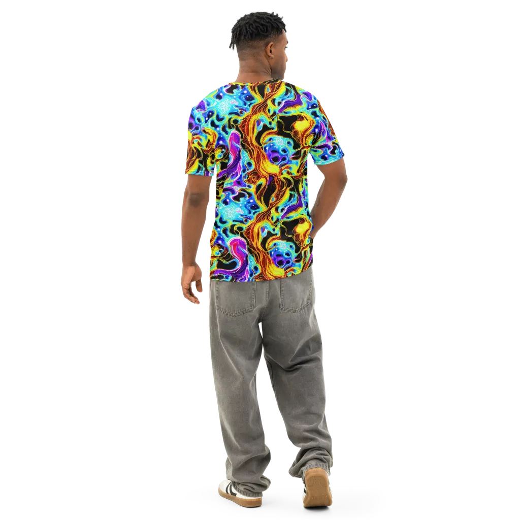 Blue Firestorm on Men's Cotton Crew Neck T-Shirt — Back