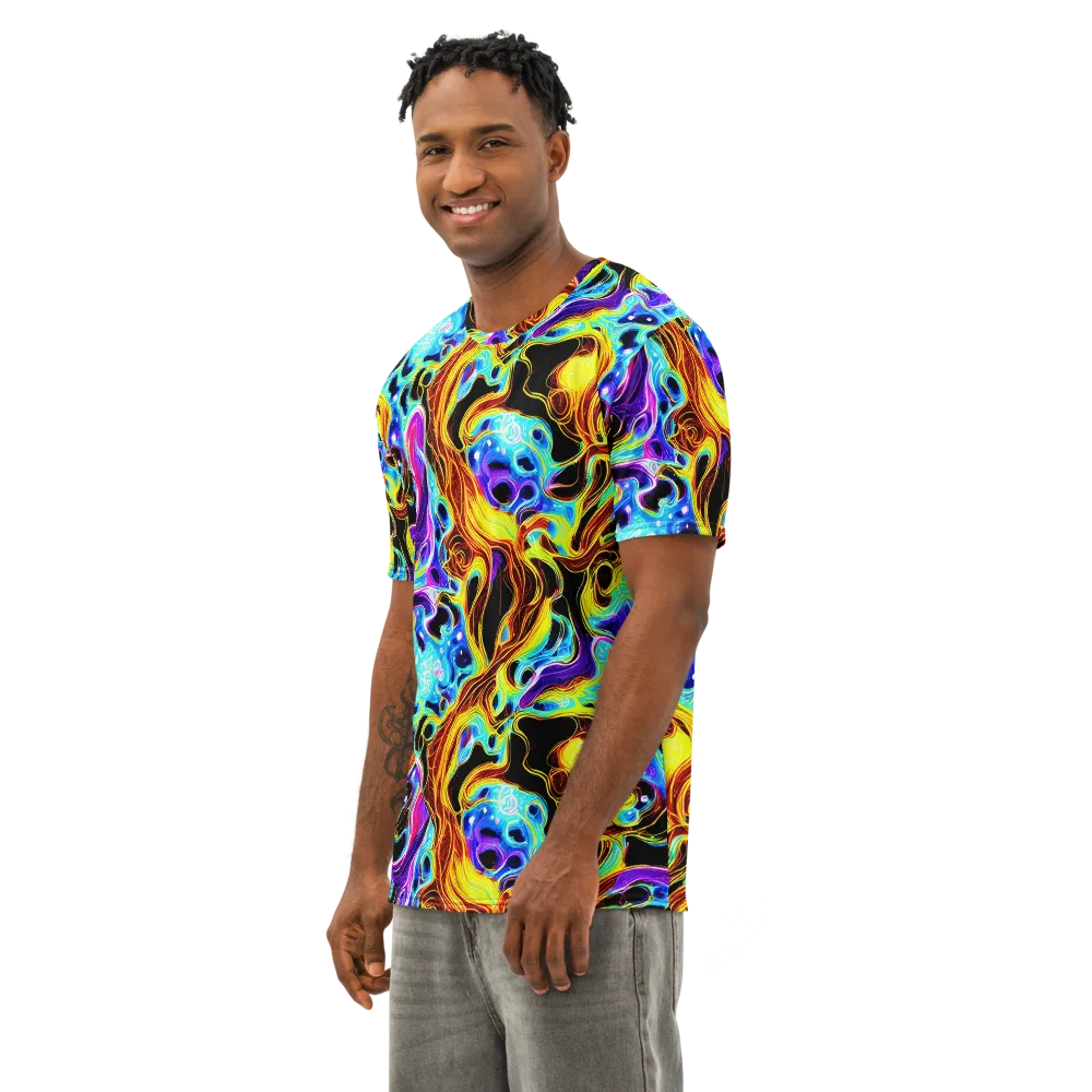 Blue Firestorm on Men's Cotton Crew Neck T-Shirt — Left Front