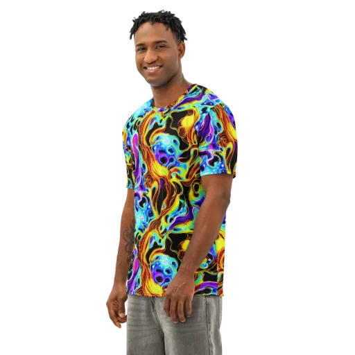 Blue Firestorm on a Men's Cotton Crew Neck T-Shirt