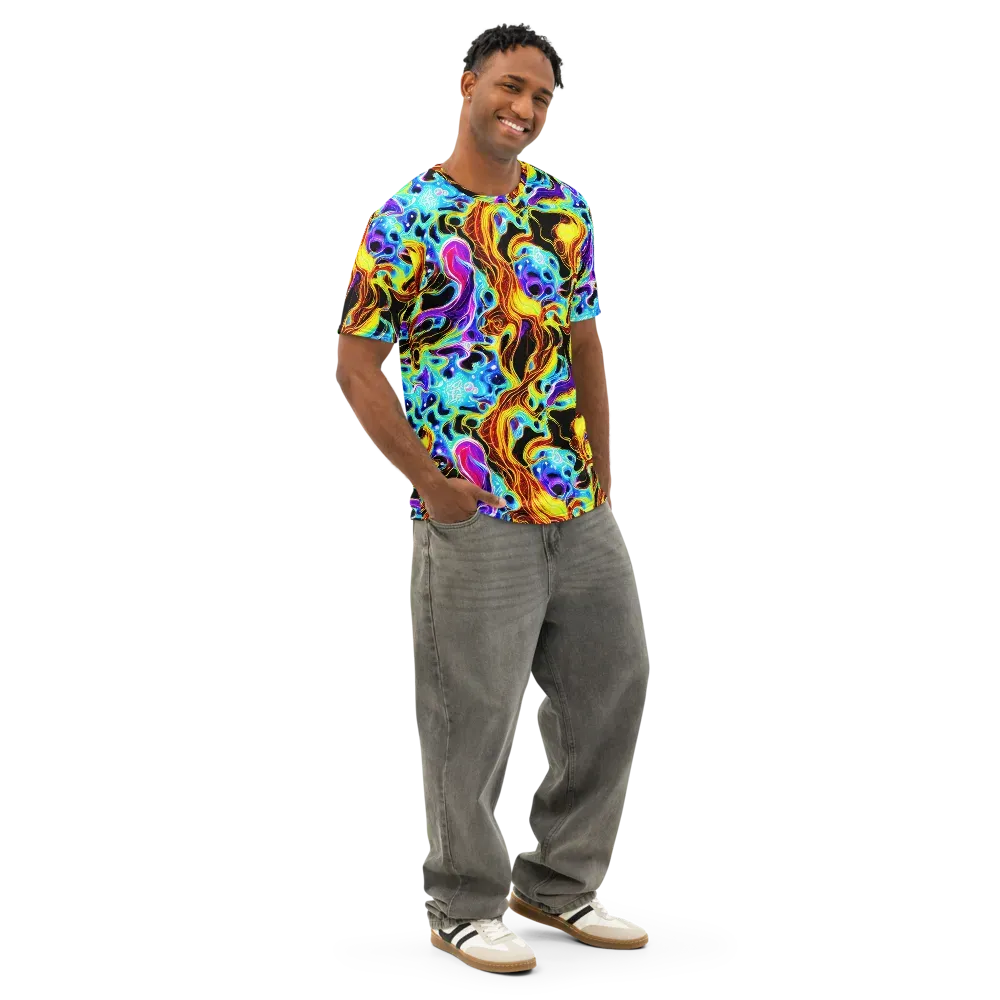 Blue Firestorm on Men's Cotton Crew Neck T-Shirt — Right Front