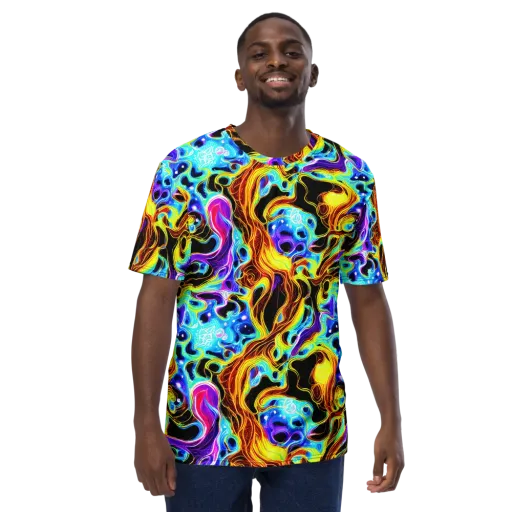 Blue Firestorm on a Men's Crew Neck T-Shirt