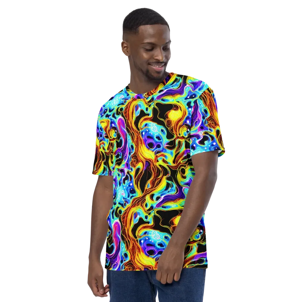 Blue Firestorm on Men's Crew Neck T-Shirt — Left