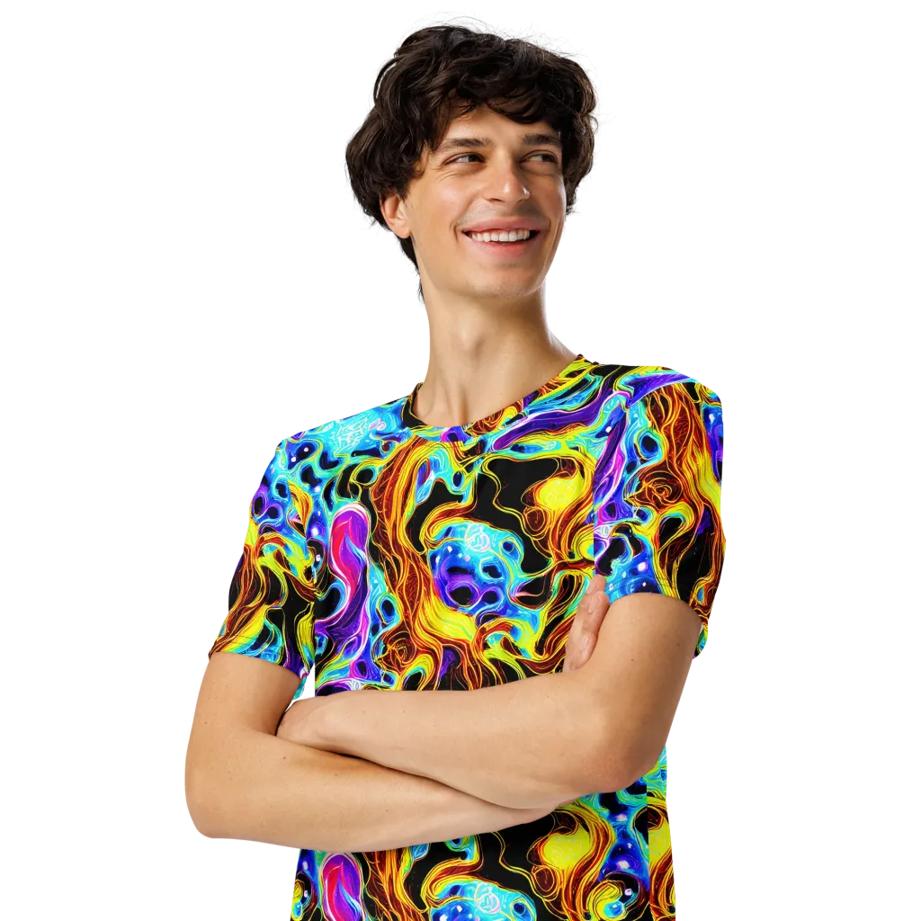 Blue Firestorm on Men's Crew Neck T-Shirt — Left Front