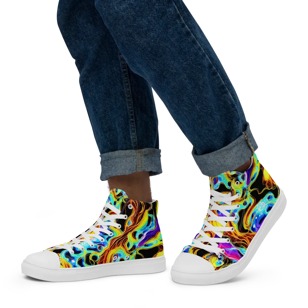 Blue Firestorm on Men's High Top Canvas Shoes — Left