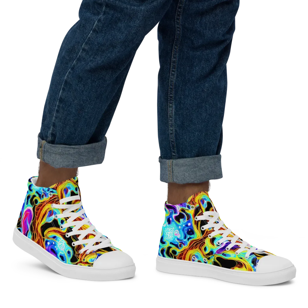 Blue Firestorm on Men's High Top Canvas Shoes — Right
