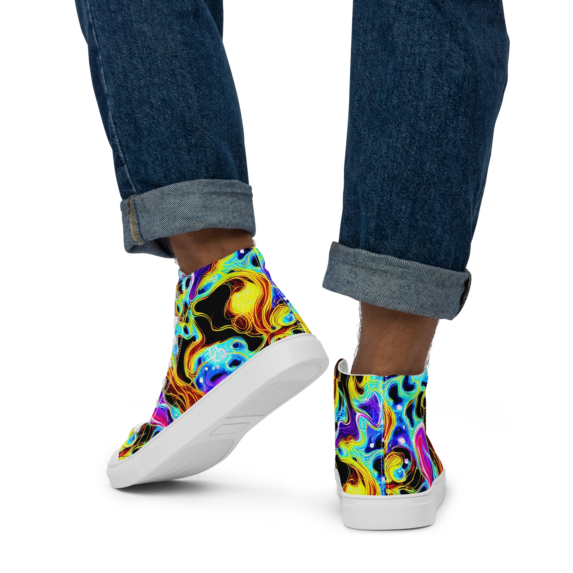 Blue Firestorm on Men's High Top Canvas Shoes — Back