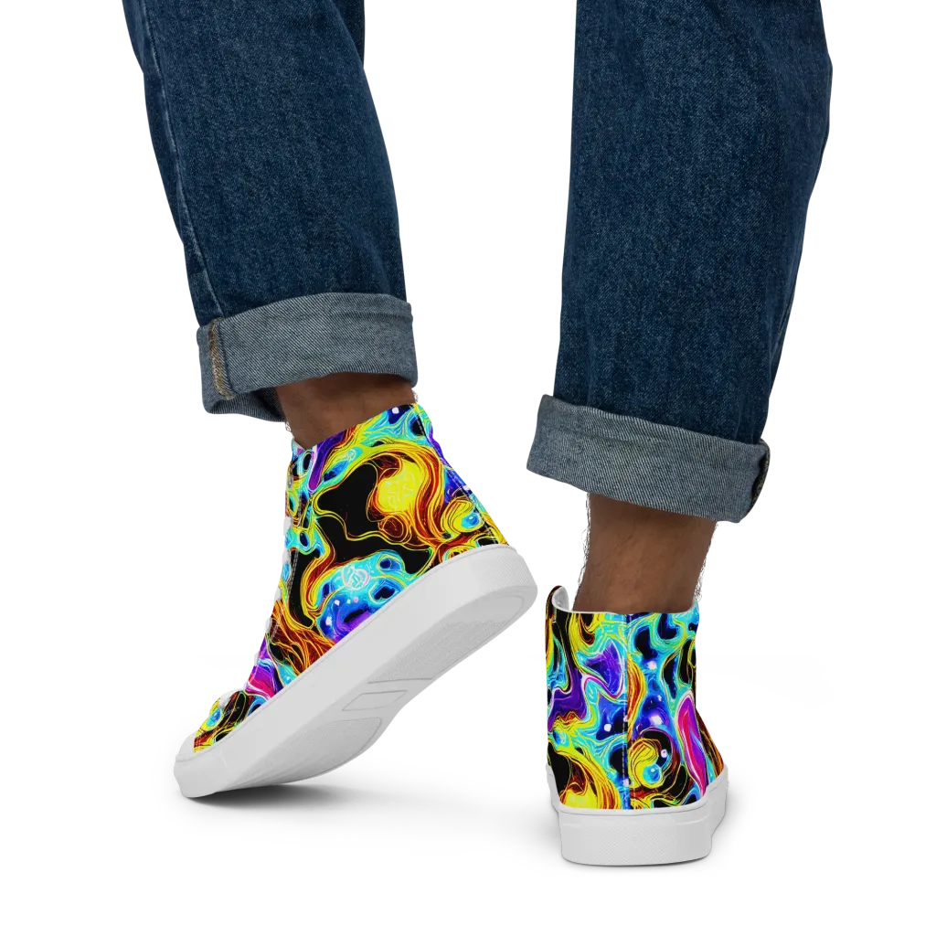 Blue Firestorm on Men's High Top Canvas Shoes — Back