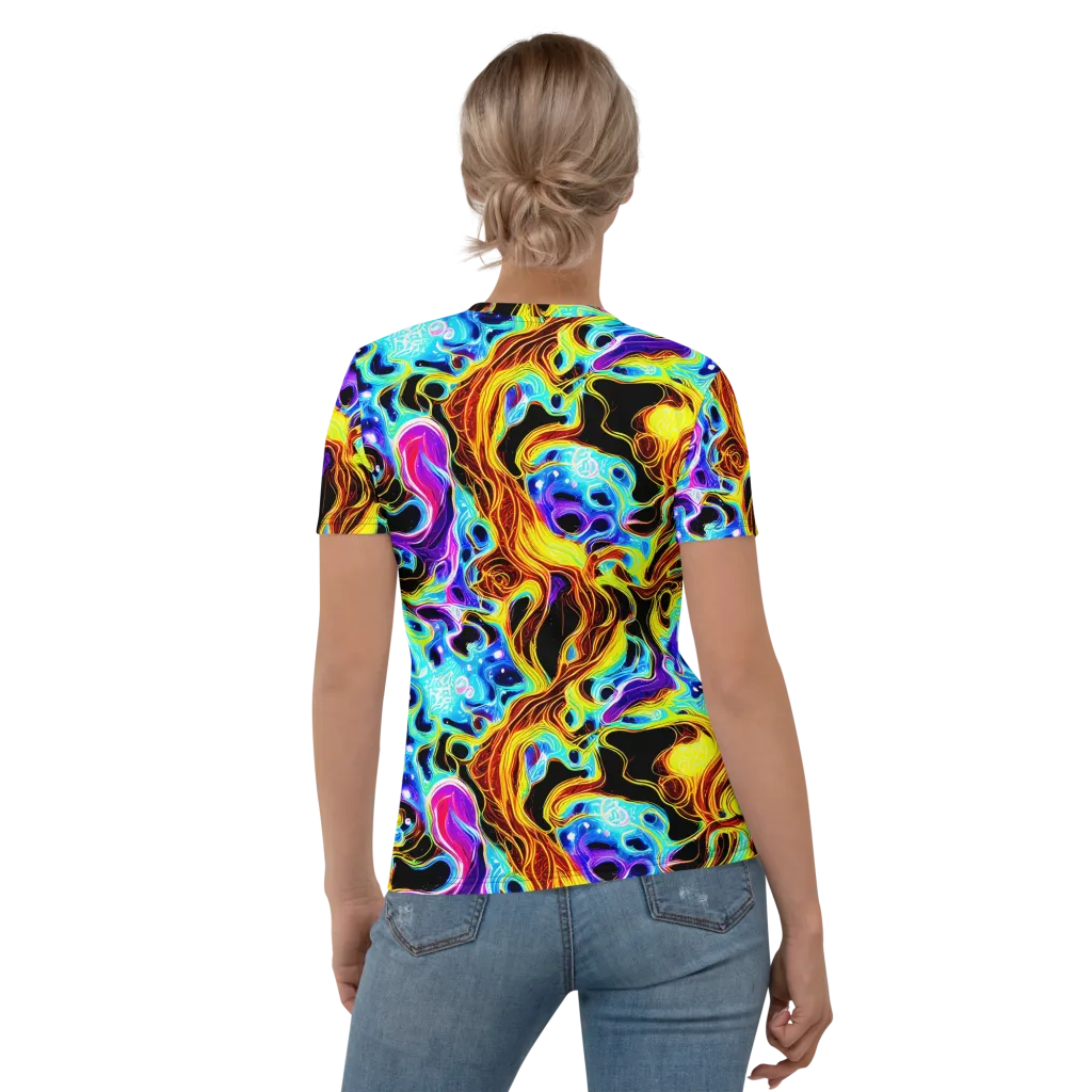 Blue Firestorm on Women's Crew Neck T-Shirt — Back