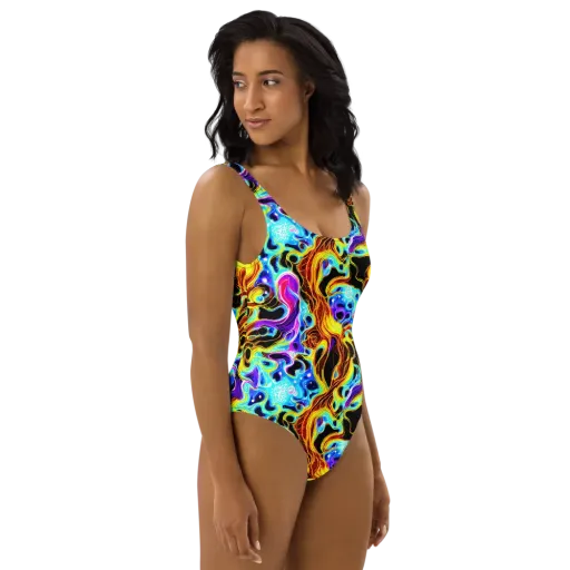 Blue Firestorm on a One-Piece Swimsuit
