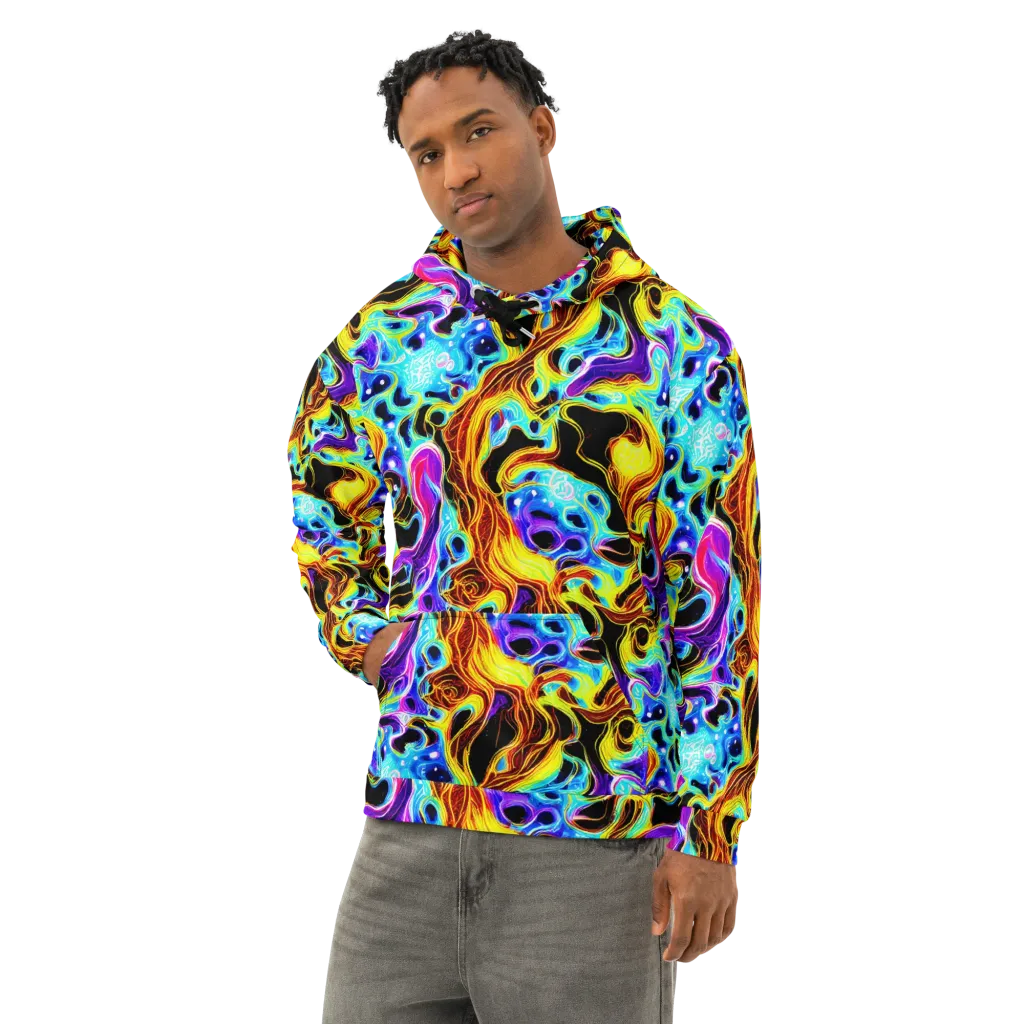 Blue Firestorm on Cotton Hoodie — Left Front