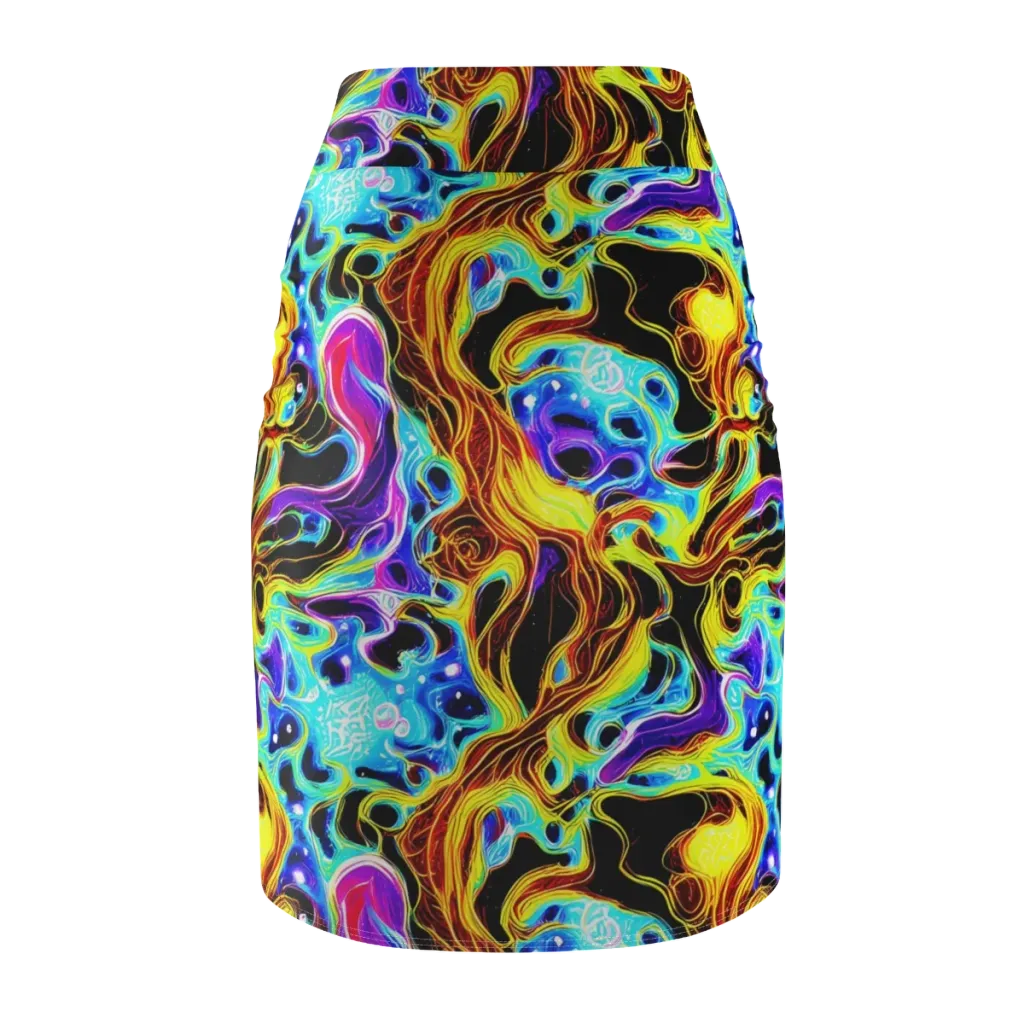 Blue Firestorm on Pencil Skirt — Back