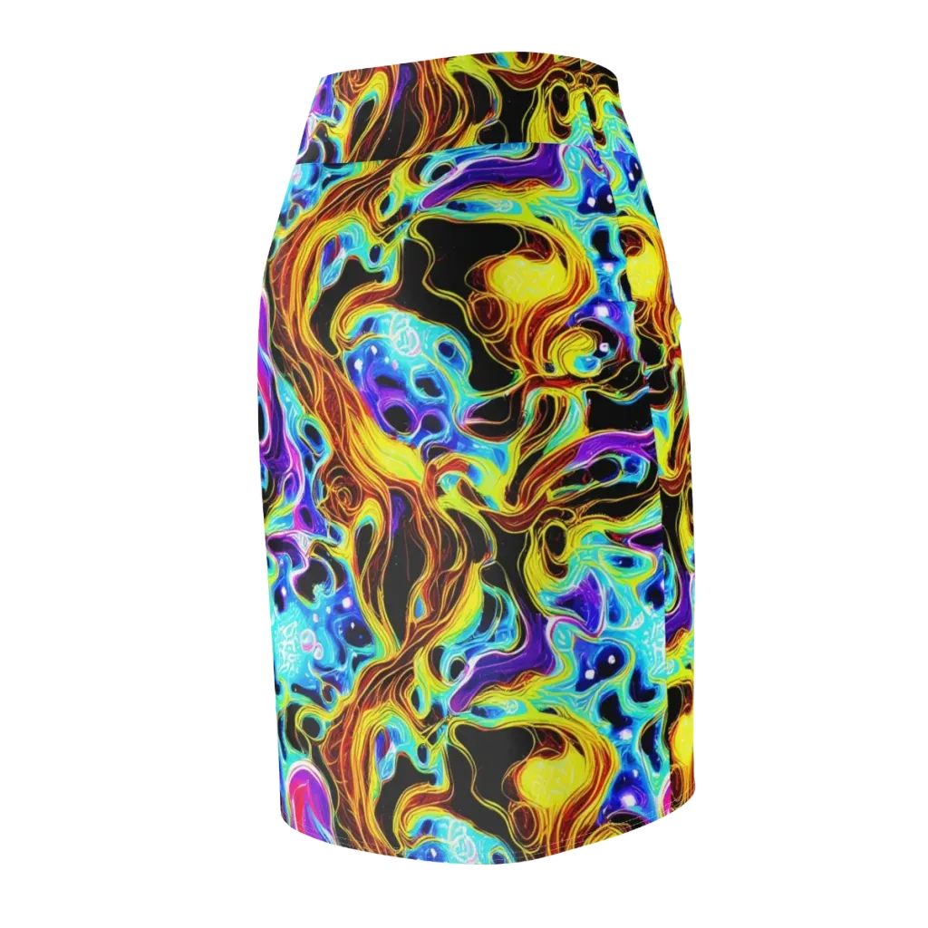 Blue Firestorm on Pencil Skirt — Back Side