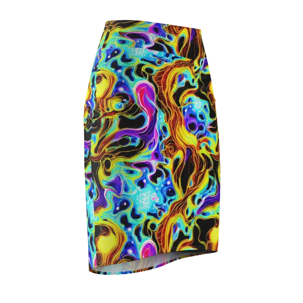 Blue Firestorm on Pencil Skirt — Front Side