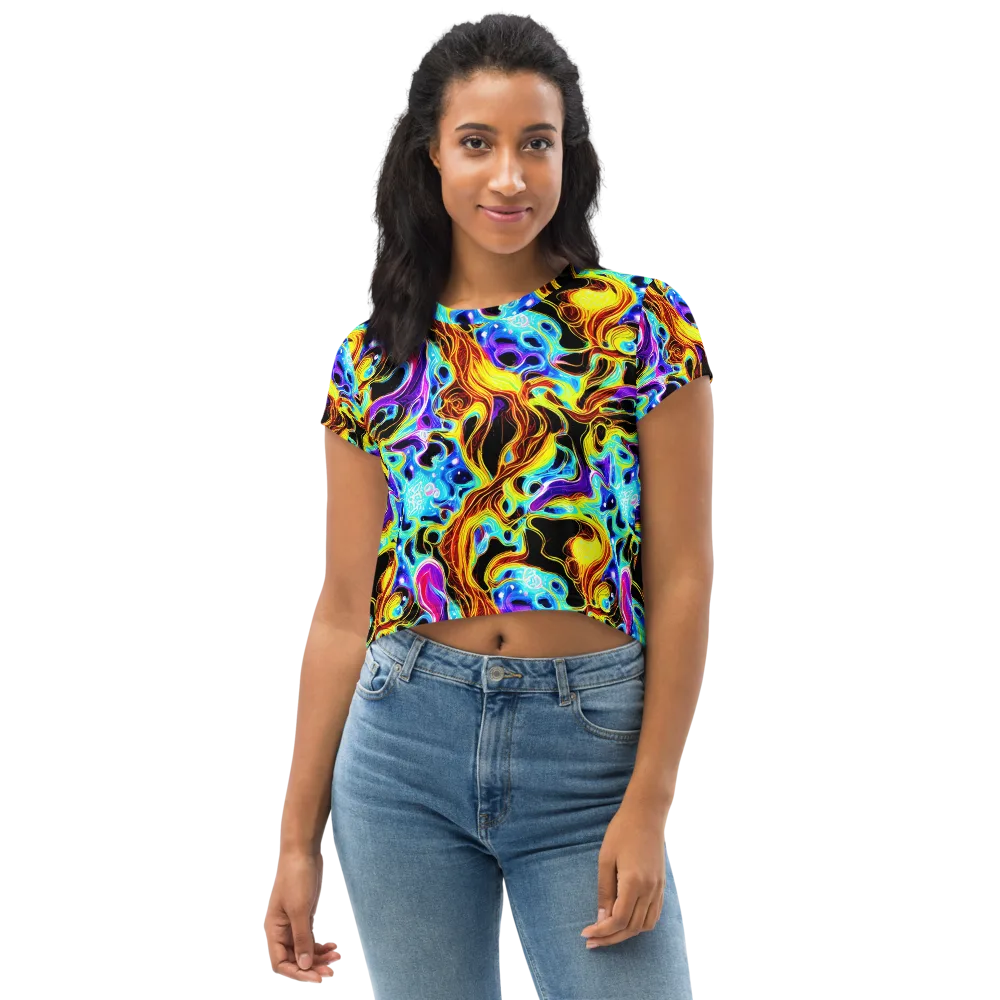 Blue Firestorm on Crop Tee — Front