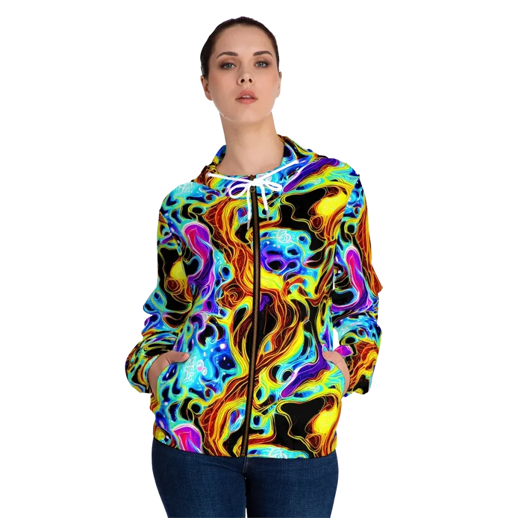 Blue Firestorm on Women's Full-Zip Hoodie — Front On Person
