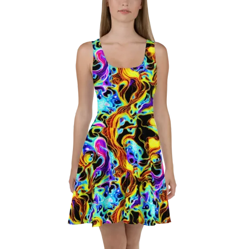 Blue Firestorm on a Skater Dress