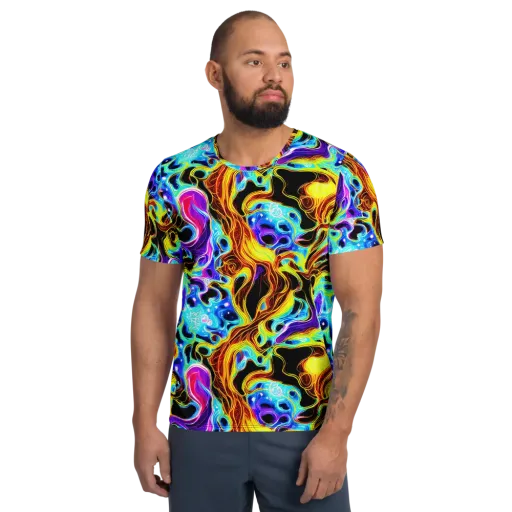 Blue Firestorm on a Men's Athletic T-Shirt