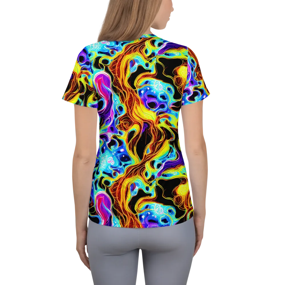 Blue Firestorm on Women's Athletic T-Shirt — Back