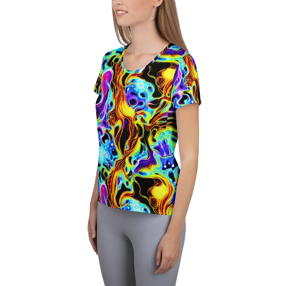 Blue Firestorm on Women's Athletic T-Shirt — Left