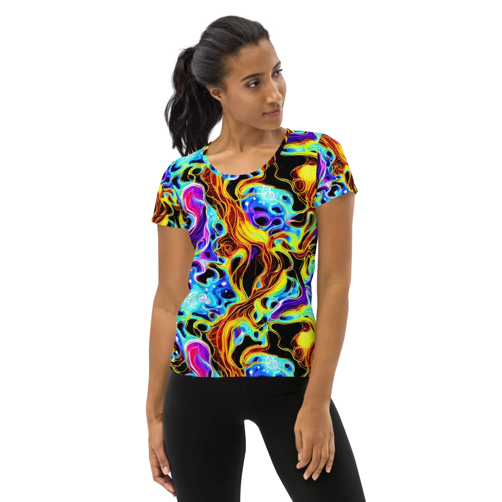 Blue Firestorm on Women's Athletic T-Shirt — Front