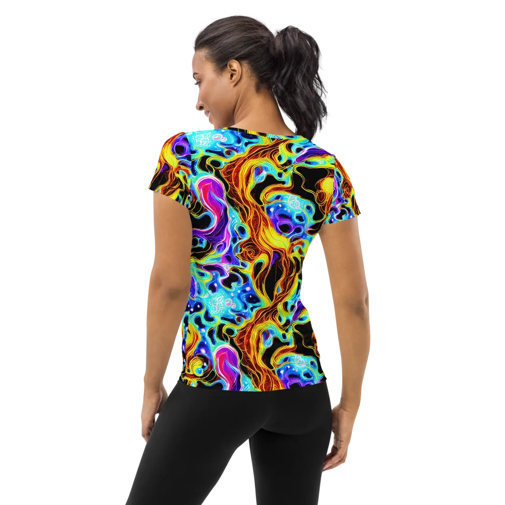 Blue Firestorm on Women's Athletic T-Shirt — Back