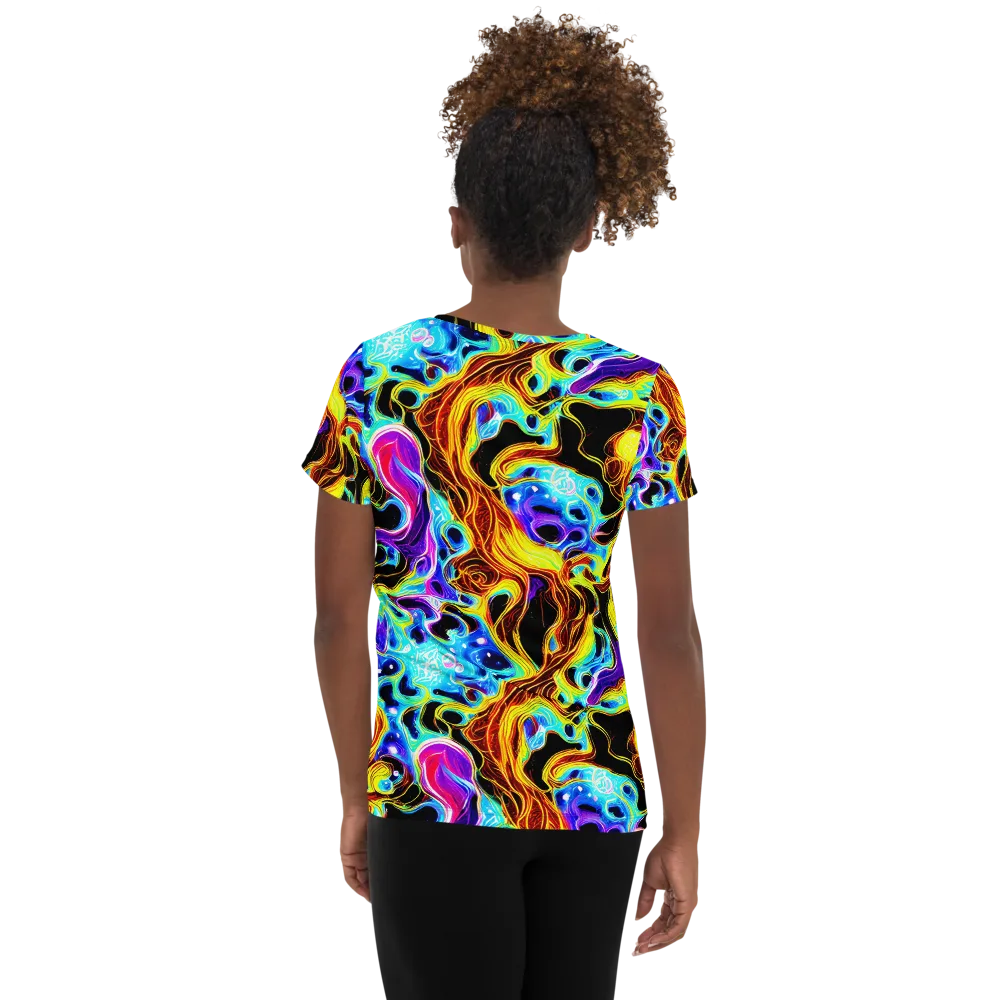 Blue Firestorm on Women's Athletic T-Shirt — Back