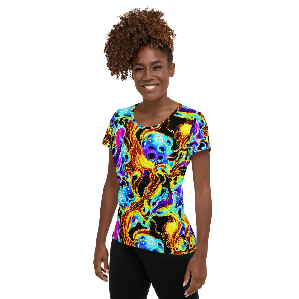 Blue Firestorm on Women's Athletic T-Shirt — Left