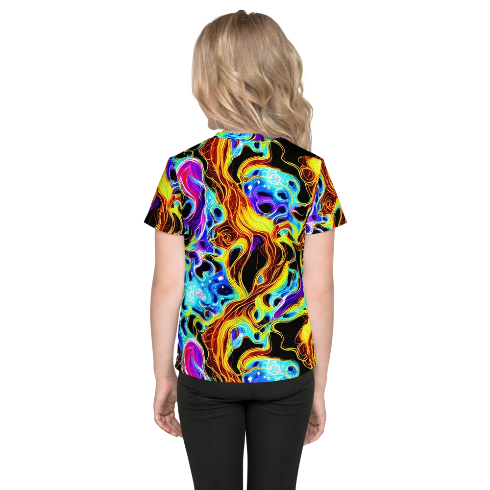 Blue Firestorm on Kids Crew Neck T-Shirt — Back