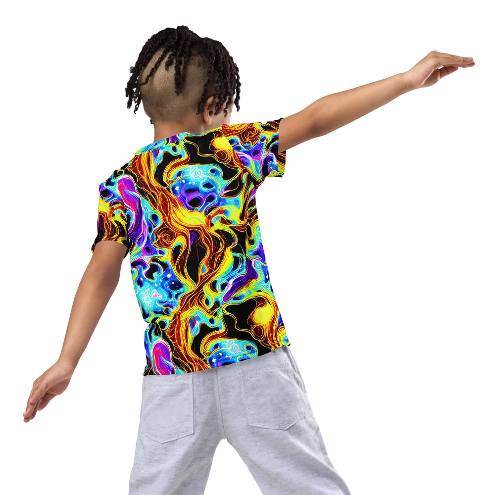 Blue Firestorm on Kids Crew Neck T-Shirt — Back