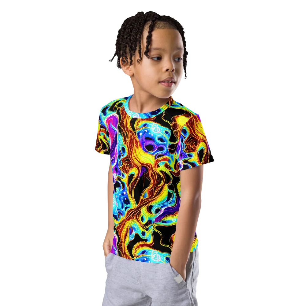Blue Firestorm on Kids Crew Neck T-Shirt — Left Front